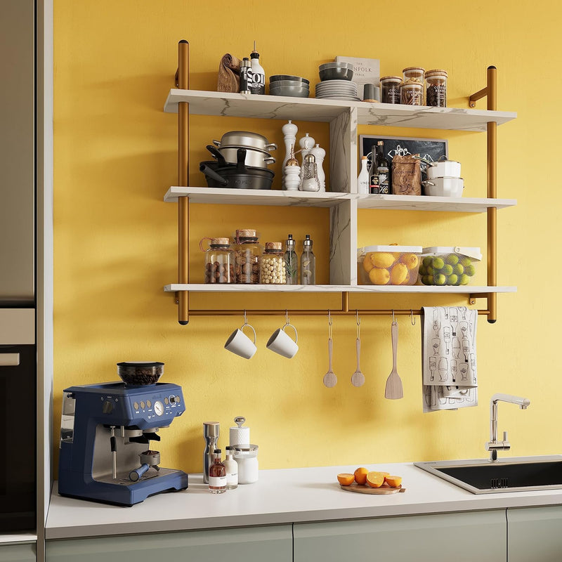 3 Tier Floating Pipe Shelving Industrial Wall