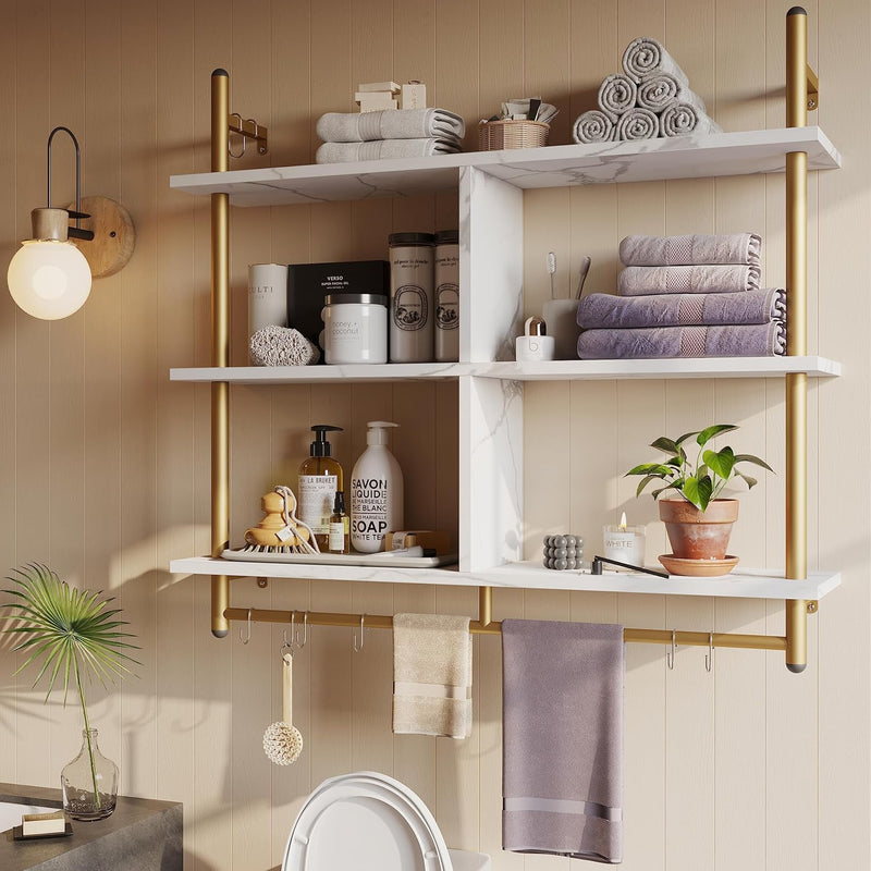 3 Tier Floating Pipe Shelving Industrial Wall