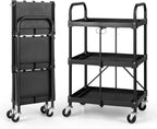 3-Tier Folding Tool Trolley Metal Frame Service Cart
