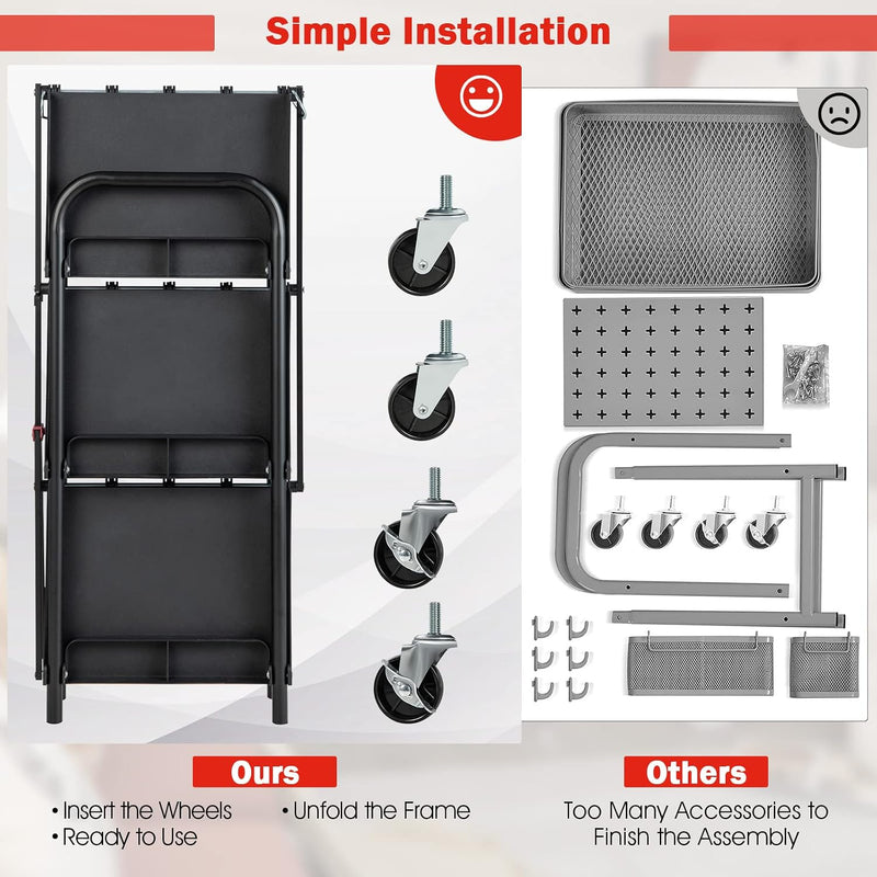 3-Tier Folding Tool Trolley Metal Frame Service Cart