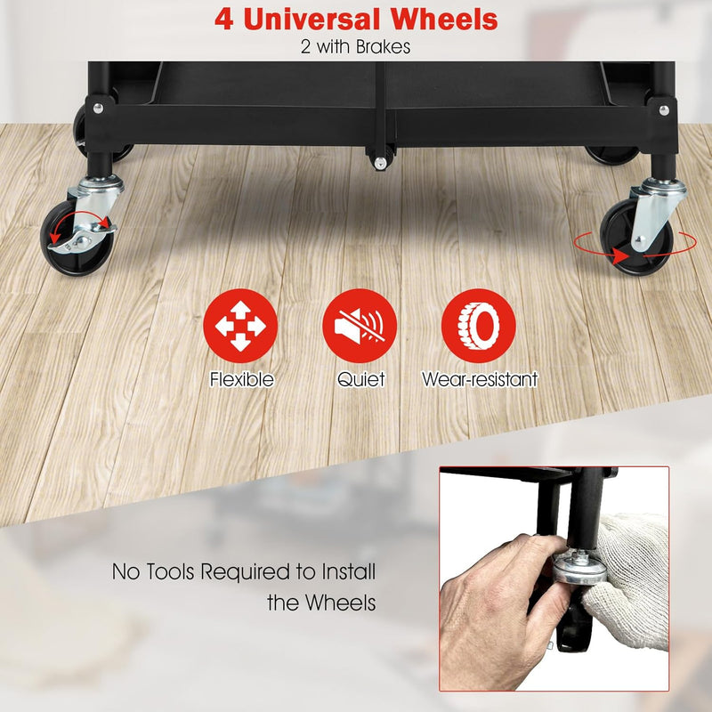3-Tier Folding Tool Trolley Metal Frame Service Cart