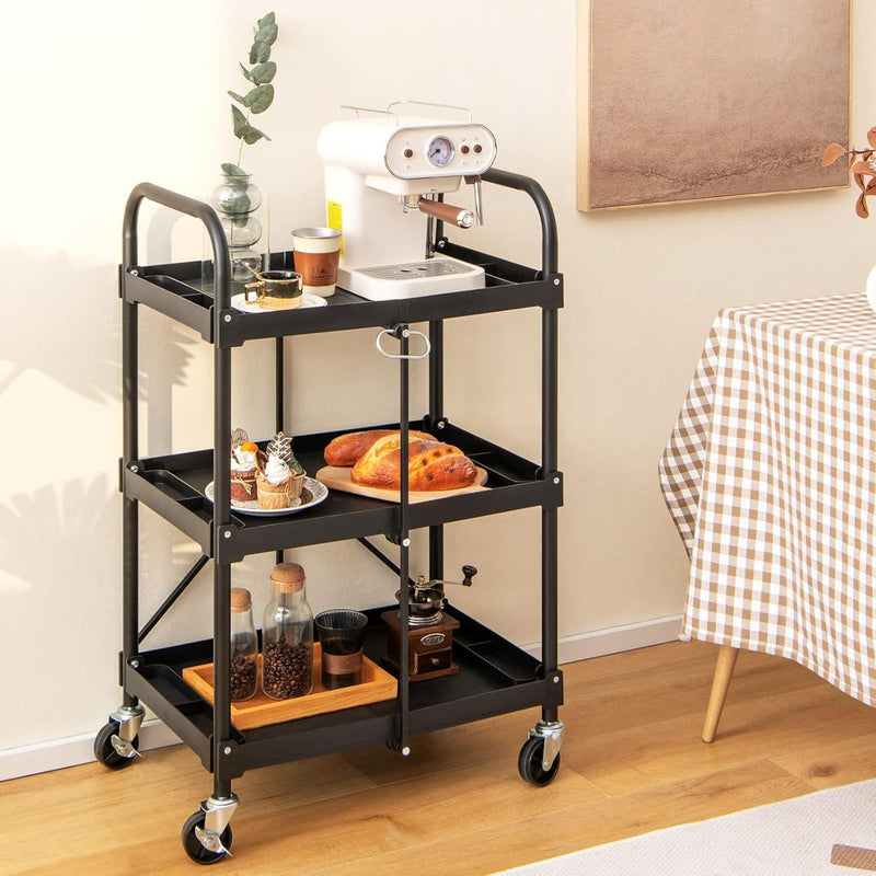 3-Tier Folding Tool Trolley Metal Frame Service Cart