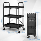 3-Tier Folding Tool Trolley Metal Frame Service Cart