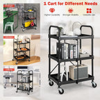 3-Tier Folding Tool Trolley Metal Frame Service Cart