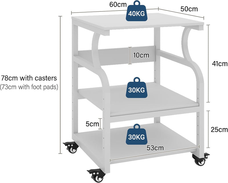 3-Tier Movable Printer Stand Table with Storage