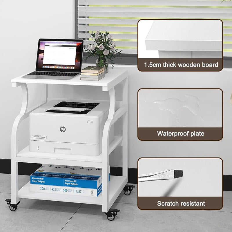 3-Tier Movable Printer Stand Table with Storage