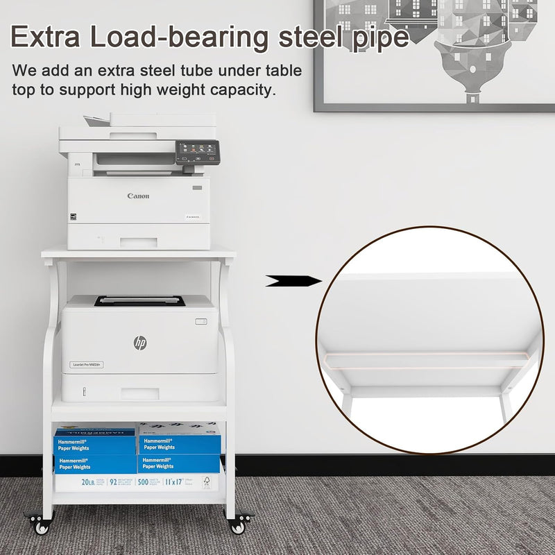 3-Tier Movable Printer Stand Table with Storage