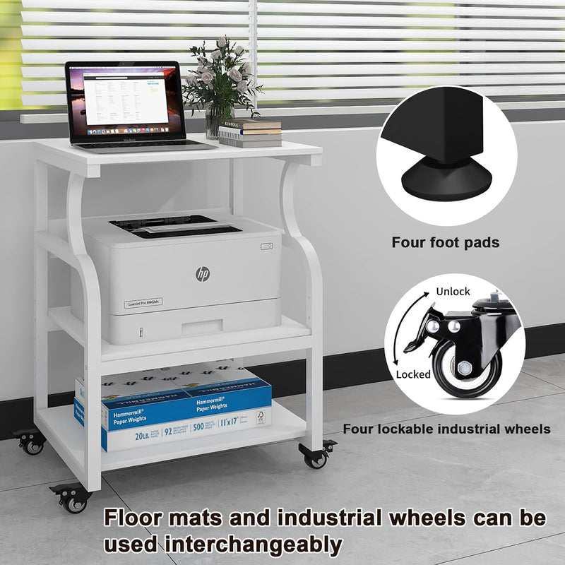 3-Tier Movable Printer Stand Table with Storage