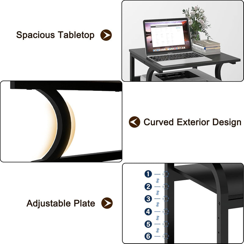 3-Tier Movable Printer Stand Table with Storage