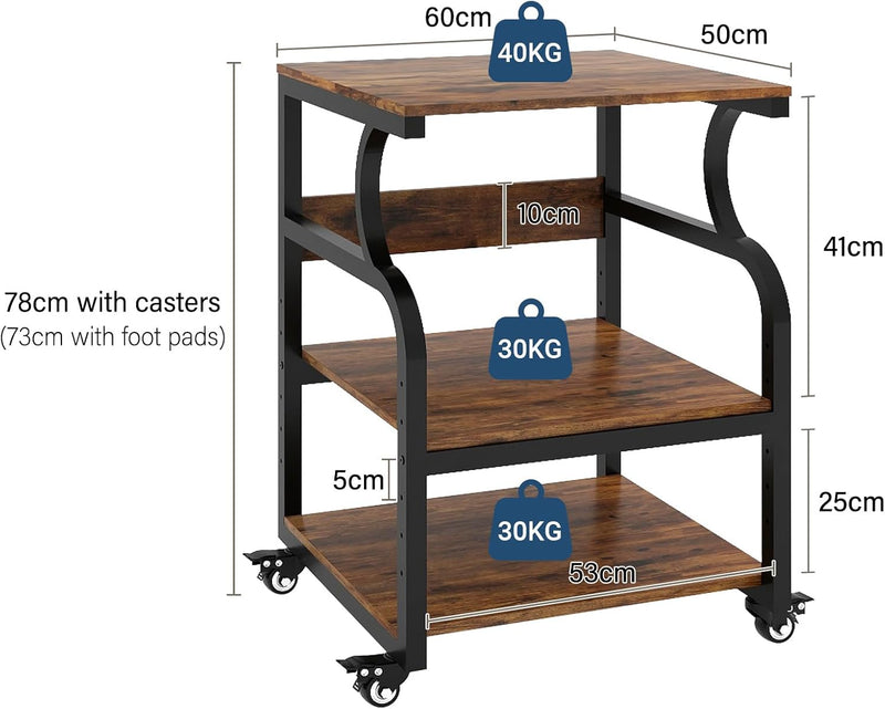 3-Tier Movable Printer Stand Table with Storage