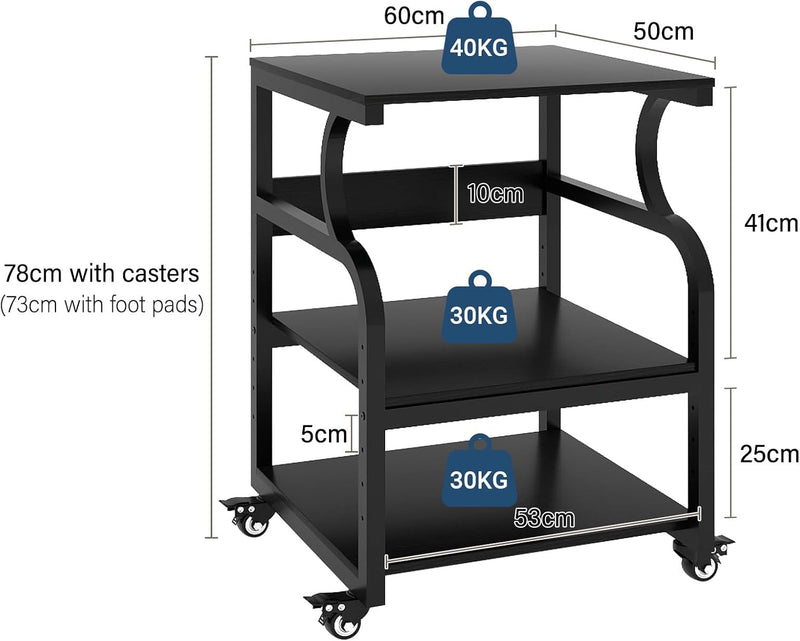 3-Tier Movable Printer Stand Table with Storage