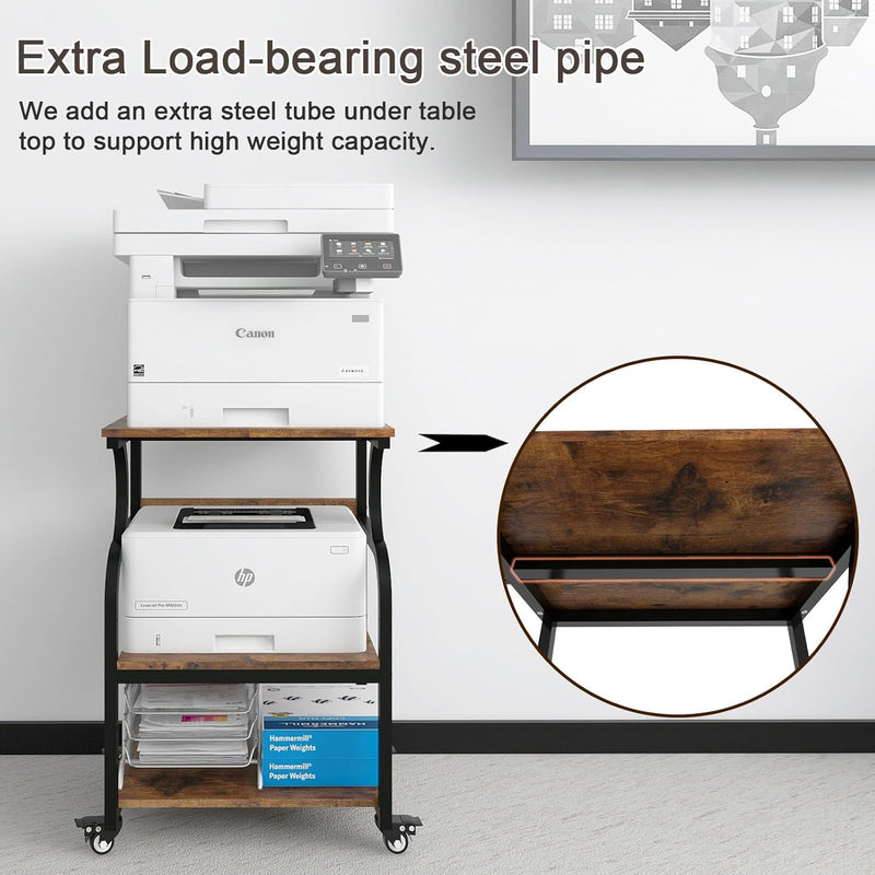 3-Tier Movable Printer Stand Table with Storage