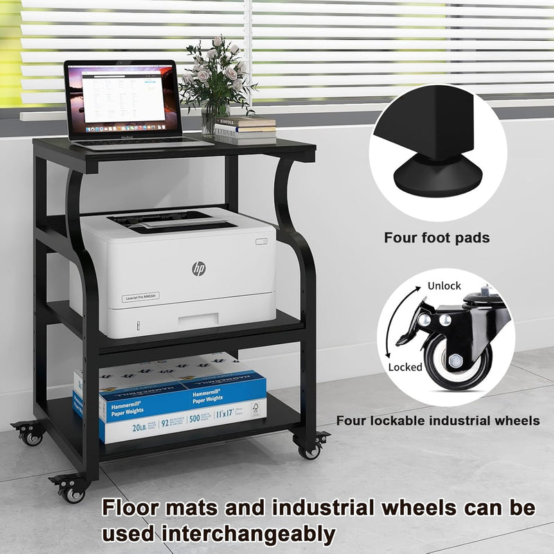 3-Tier Movable Printer Stand Table with Storage