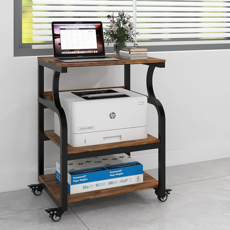 3-Tier Movable Printer Stand Table with Storage
