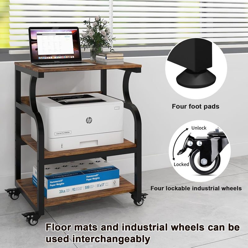 3-Tier Movable Printer Stand Table with Storage