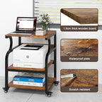 3-Tier Movable Printer Stand Table with Storage Large