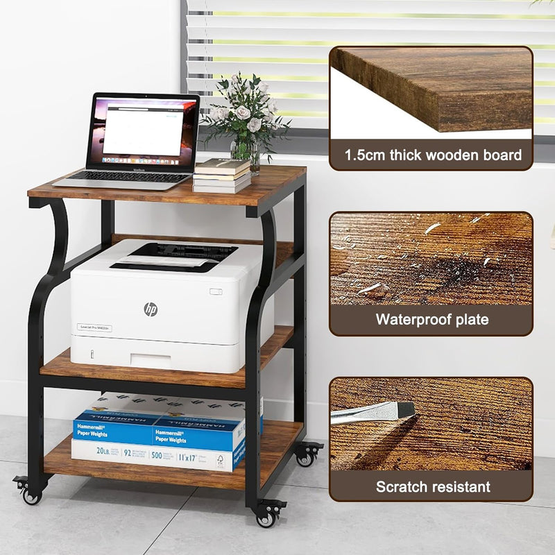 3-Tier Movable Printer Stand Table with Storage