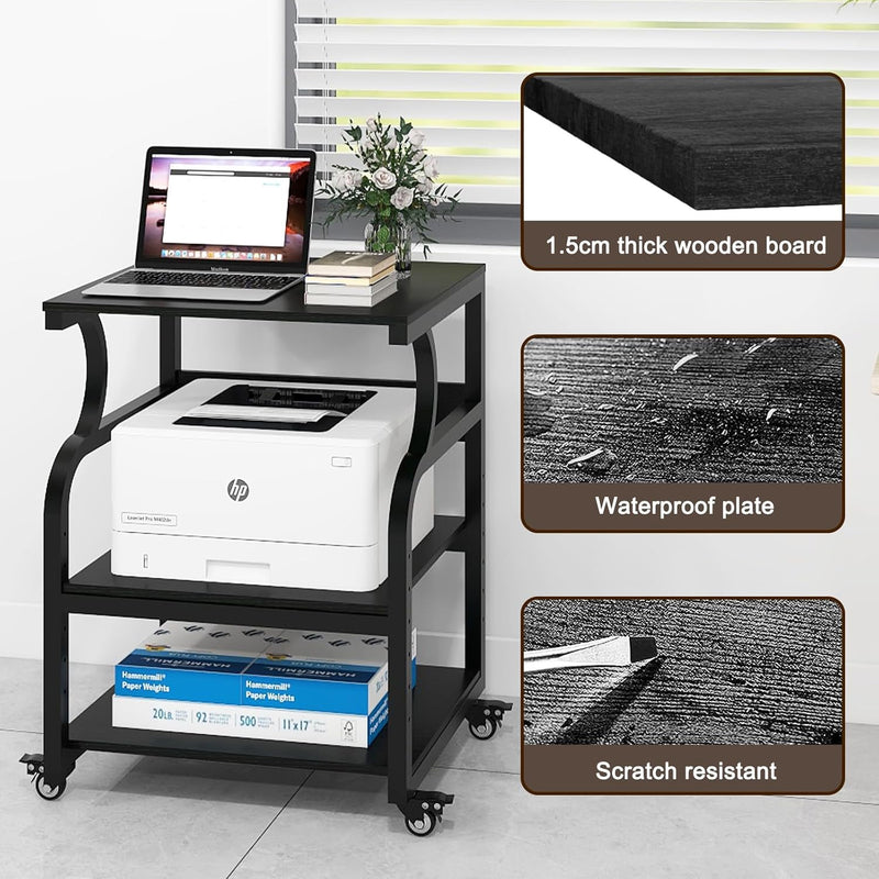 3-Tier Movable Printer Stand Table with Storage