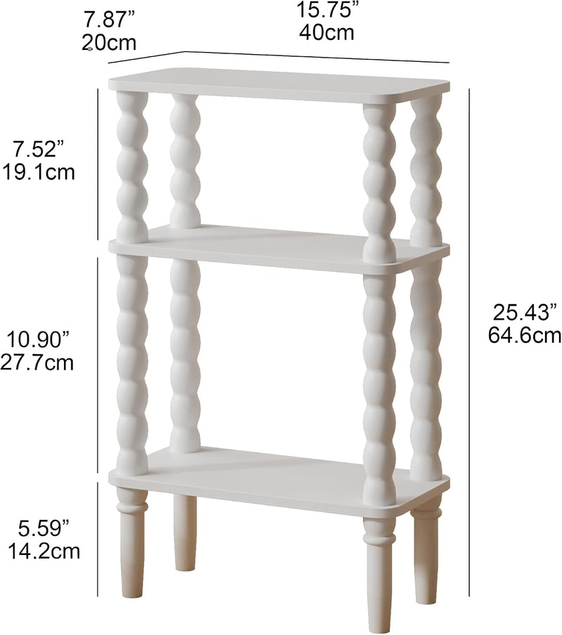 3-Tier Narrow Side Table Small End Oak