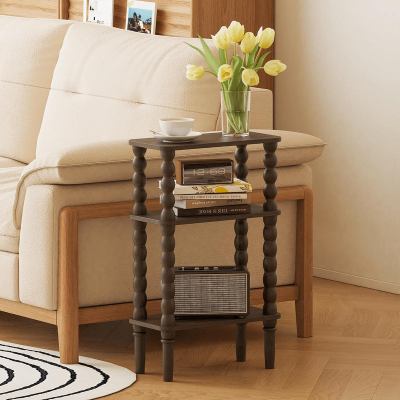 3-Tier Narrow Side Table Small End Oak