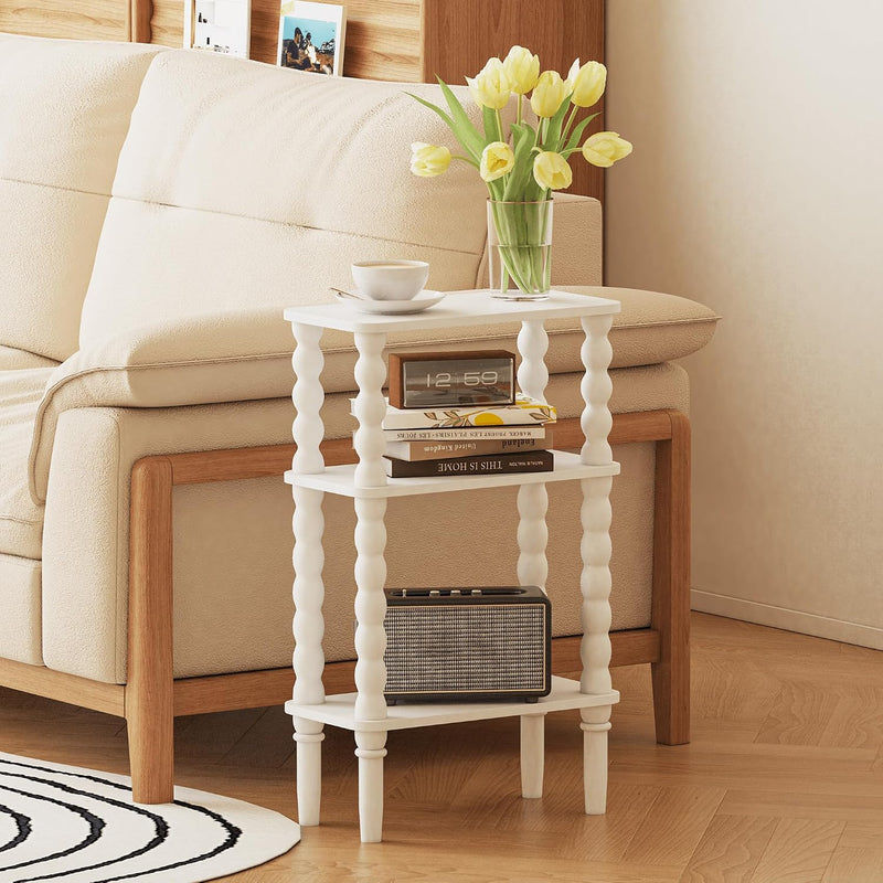 3-Tier Narrow Side Table Small End Oak