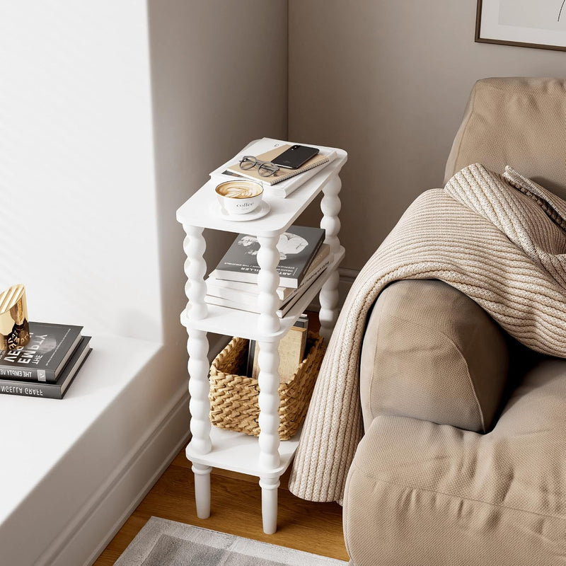 3-Tier Narrow Side Table Small End Oak