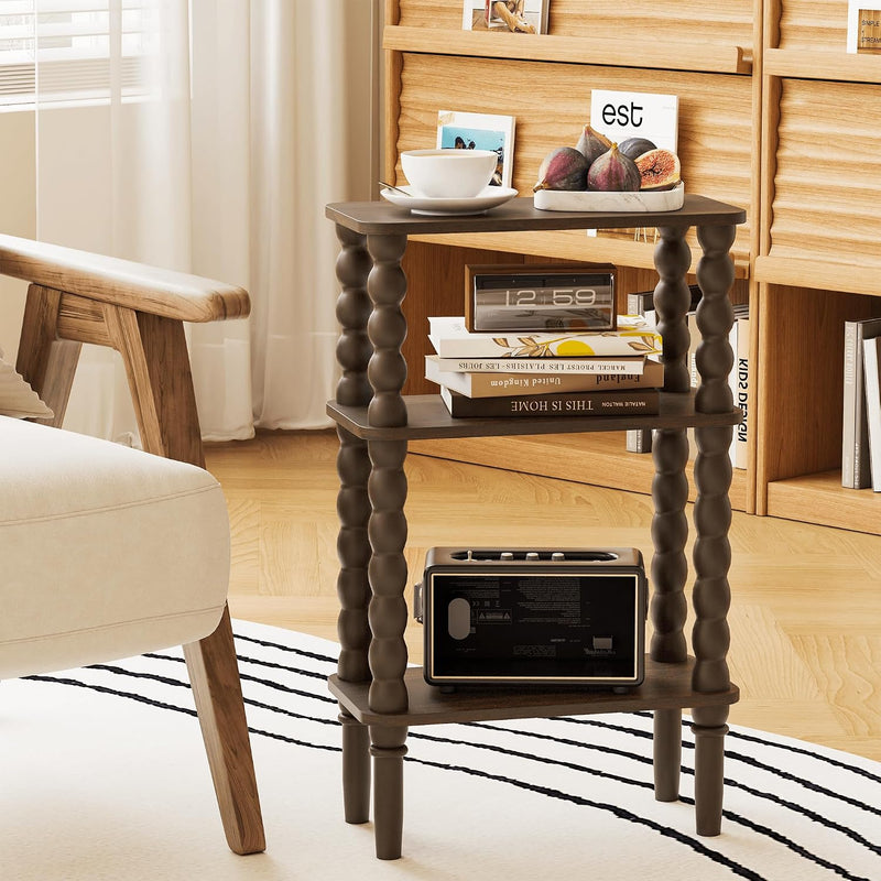3-Tier Narrow Side Table Small End Oak
