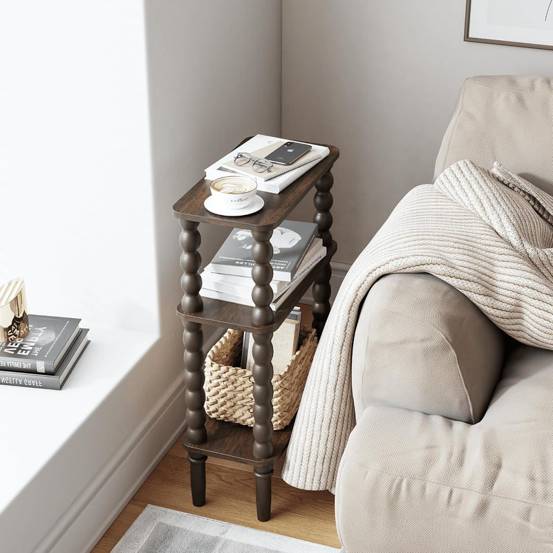 3-Tier Narrow Side Table Small End Oak