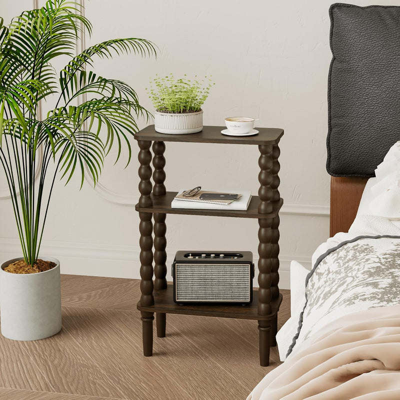 3-Tier Narrow Side Table Small End Oak