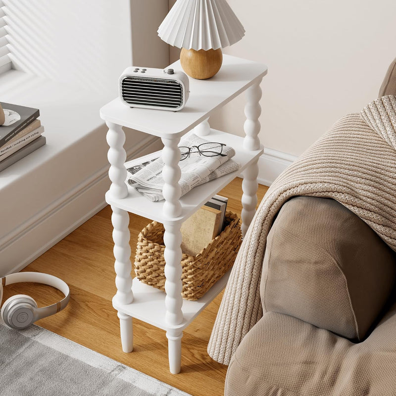 3-Tier Narrow Side Table Small End Oak
