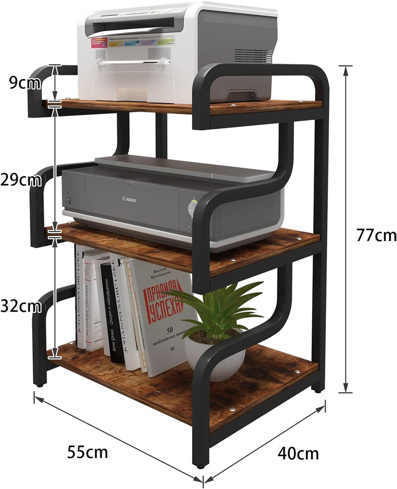 3-Tier Printer Stand with Storage Movable Table on