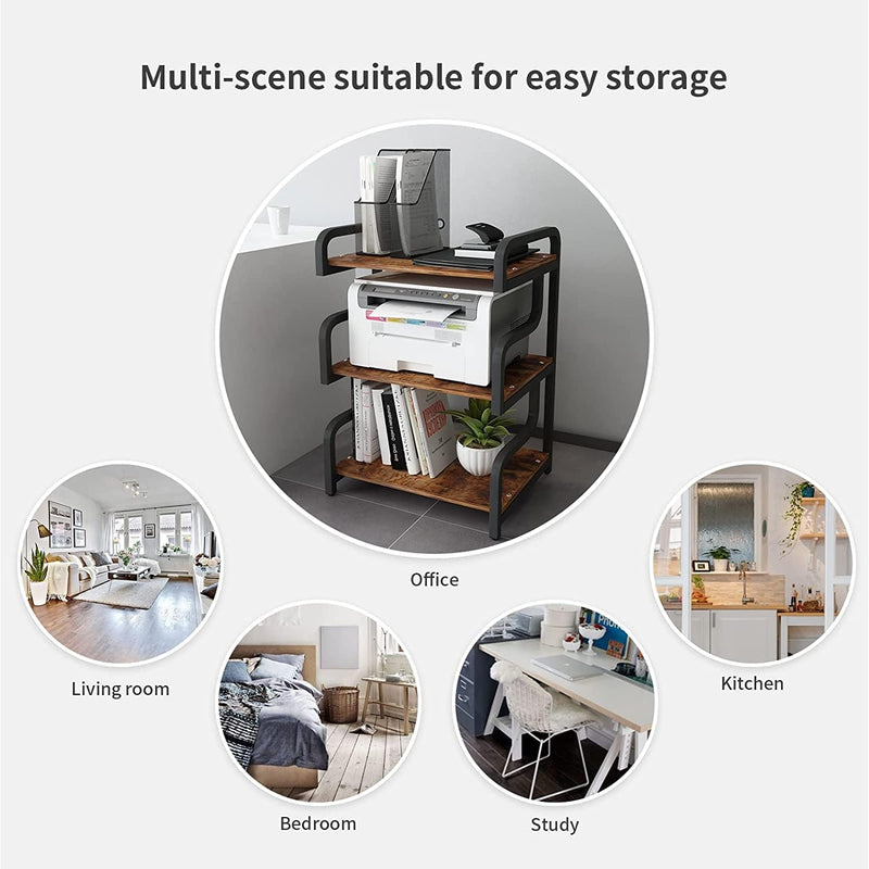 3-Tier Printer Stand with Storage Movable Table on