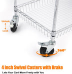 3-Tier Rolling Cart Utility Metal Wire D75 X