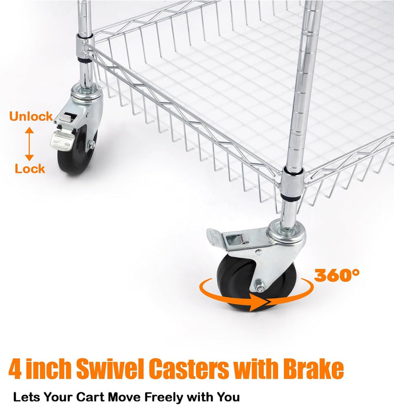 3-Tier Rolling Cart Utility Metal Wire D75 X