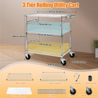 3-Tier Rolling Cart Utility Metal Wire D75 X