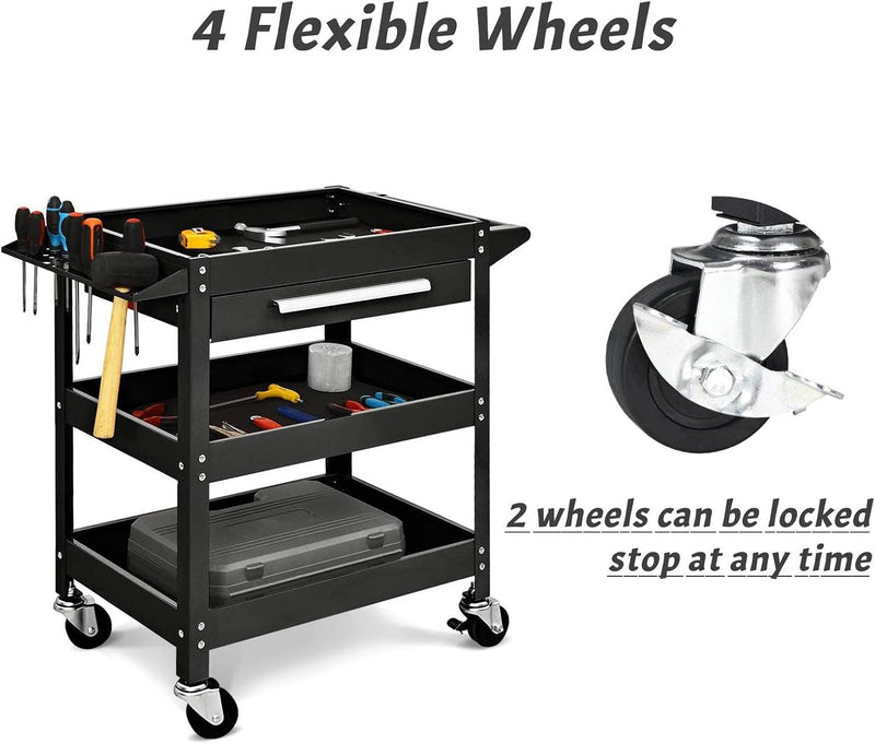 3-Tier Rolling Tool Cart Heavy-Duty Steel Service