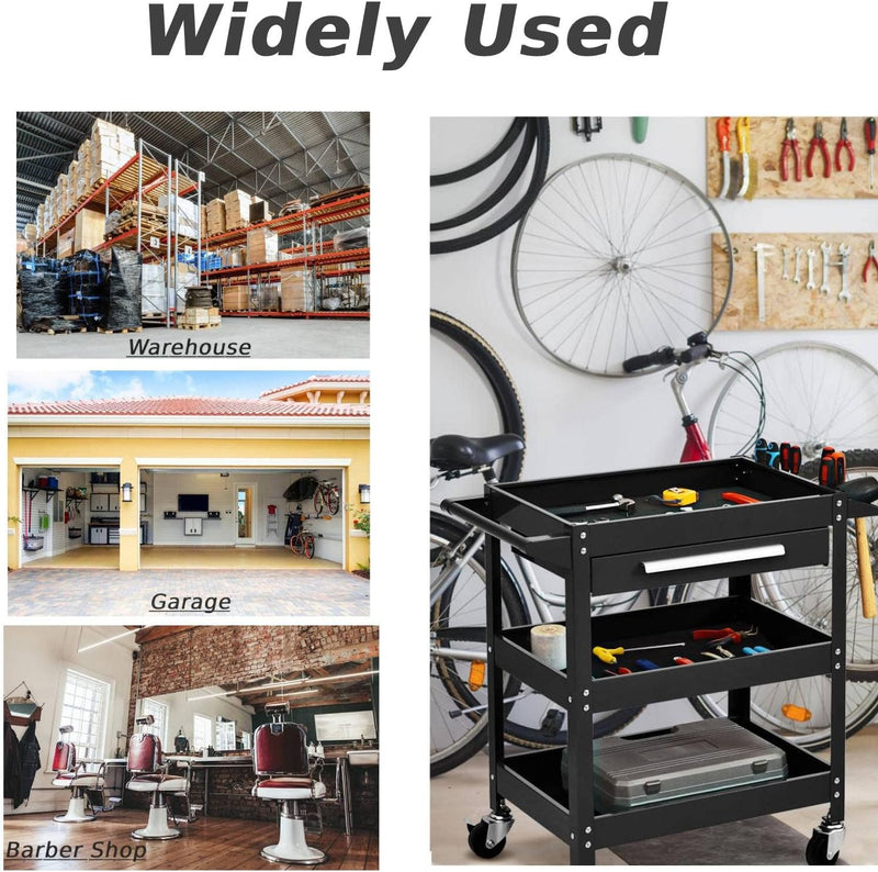 3-Tier Rolling Tool Cart Heavy-Duty Steel Service