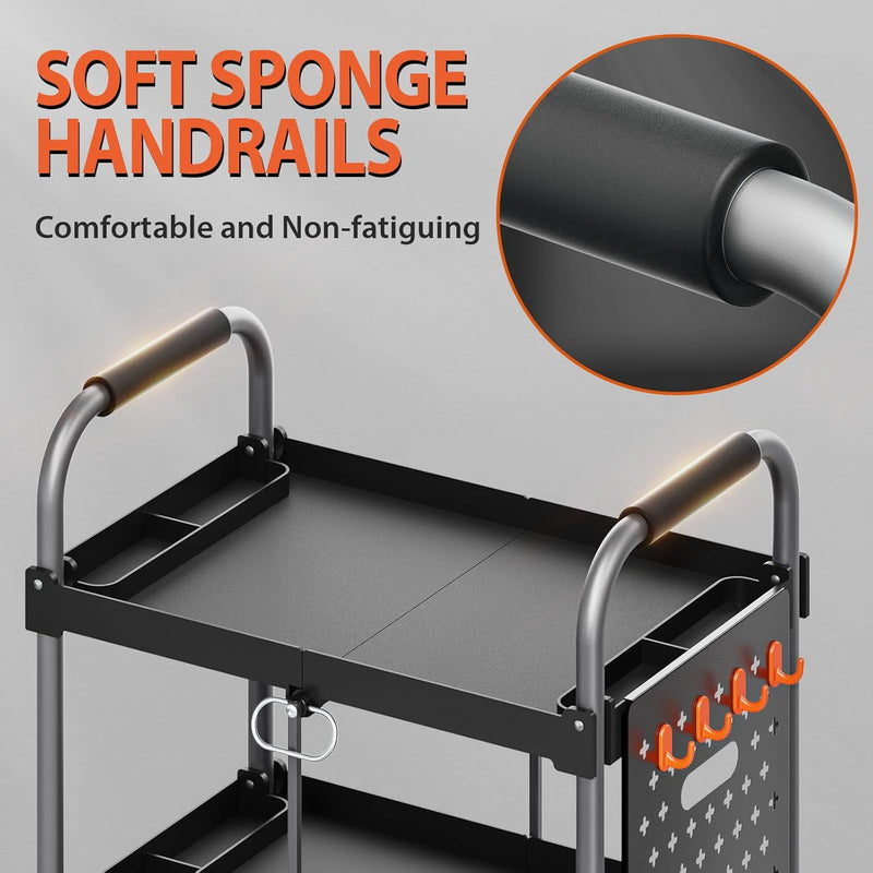 3-Tier Tool Cart on Wheels Foldable Service Trolley