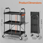3 Tier Rolling Tool Cart with Ergonomic Handle