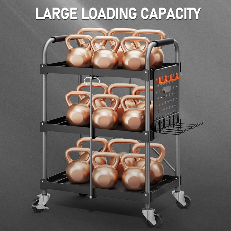 3-Tier Tool Cart on Wheels Foldable Service Trolley