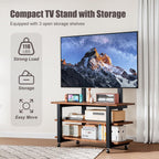3-Tier Rolling TV Stand with Storage Shelves