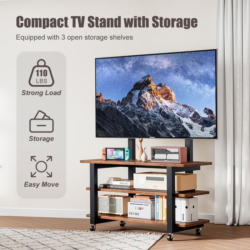 3-Tier Rolling TV Stand with Storage Shelves