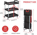 3-Tier Service Carts Folding Rolling Utility Cart