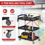 3-Tier Service Carts Folding Rolling Utility Cart