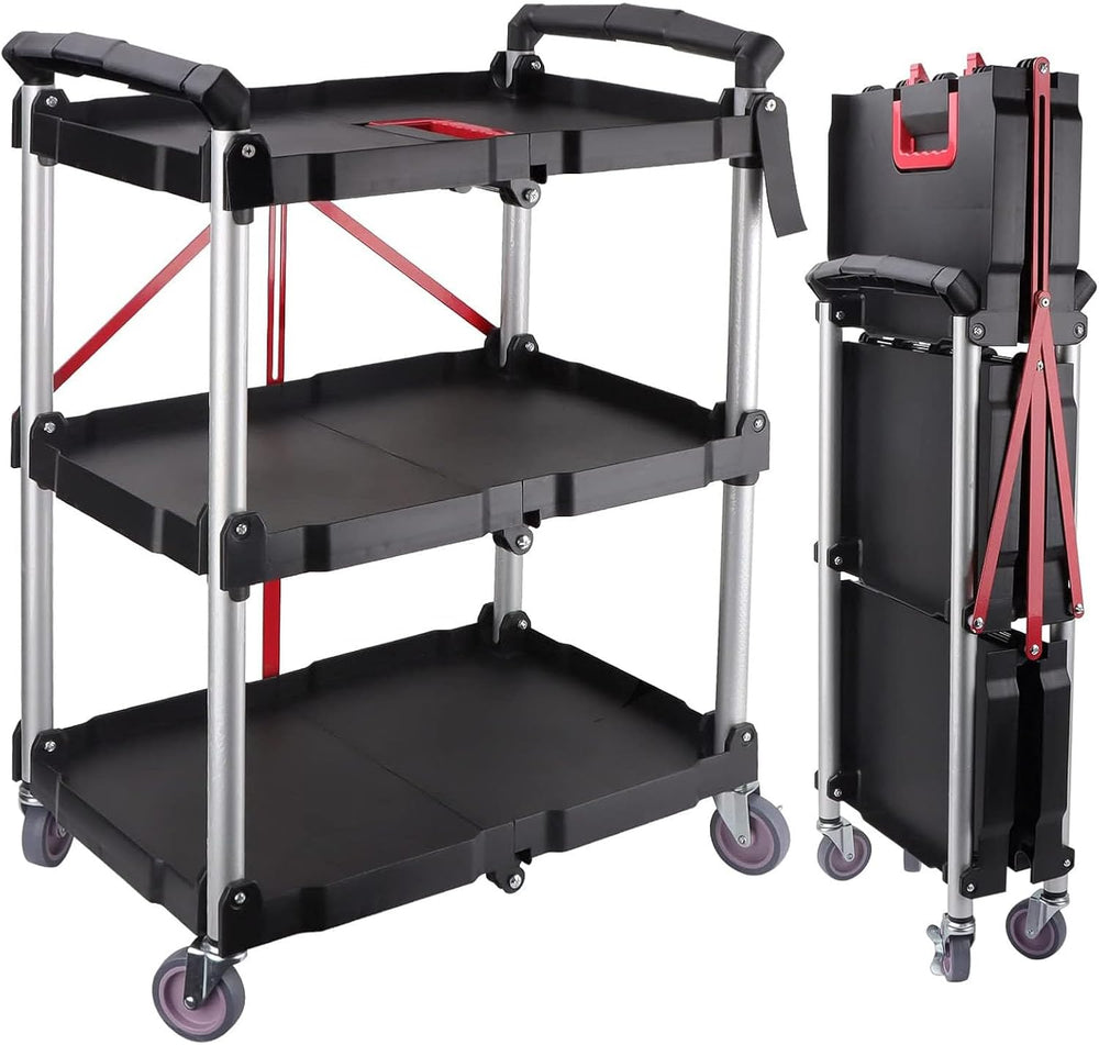 3-Tier Service Carts Folding Rolling Utility Cart