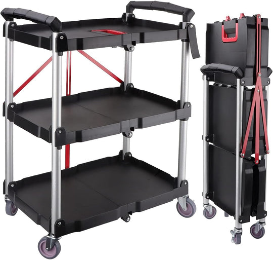 3-Tier Service Carts Folding Rolling Utility Cart