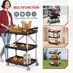 3-Tier Service Carts Folding Rolling Utility Cart