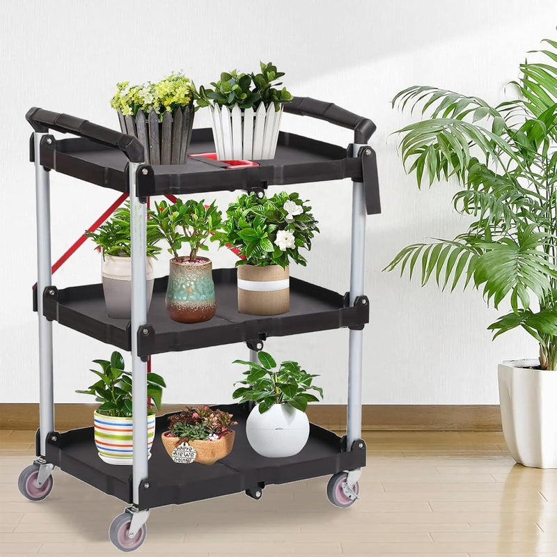 3-Tier Service Carts Folding Rolling Utility Cart
