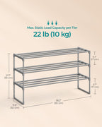 3-Tier Shoe Rack Storage Organiser Metal