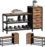3-Tier Shoe Storage Bench with 4 Fabric Drawers